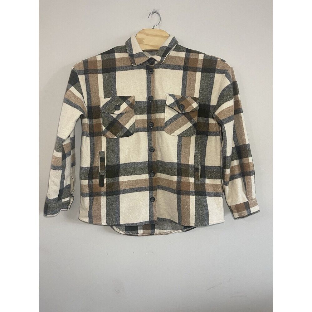 ALTAR'D STATE Cole Fleece Shacket Women's Size Medium Gray Brown Cream Color‎